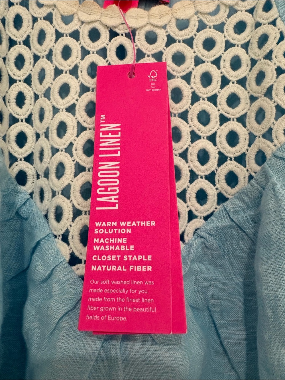 Lilly Pulitzer Light Blue Lagoon Linen Puff-Sleeve Dress With Pockets NWT SALE! - Picture 6 of 7